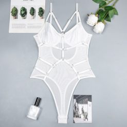 Body z motywem harness na specjalne okazje Theresina. Białe body Intica, bez wzorów, z materiału. Za 129.00 zł.