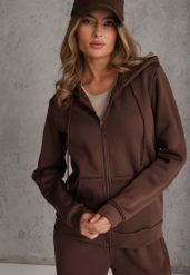 Brązowa Bluza Rozpinana z Bawełną i Kapturem Ozdobiona Sznurkami Ivila. Brązowe bluzy damskie Renee, l, bez wzorów, z bawełny, sportowe, bez ramiączek. Za 69.99 zł.