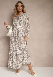 Szara Rozkloszowana Sukienka z Bawełny w Kwiatowy Wzór Efalora. Szare sukienki damskie Renee, na co dzień, l, bez wzorów, z bawełny, eleganckie, bez kołnierzyka, bez ramiączek, maxi, rozkloszowane. Za 149.99 zł.