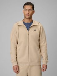 4F Bluza dresowa regular z kapturem męska - beżowa L. Brązowe bluzy męskie 4F, l, bez wzorów, z bawełny, z kapturem. Za 169.99 zł.