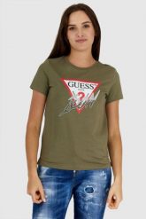 GUESS Zielony t-shirt damski icon. Zielone t-shirty damskie Guess, s, z aplikacjami, bez kołnierzyka, bez ramiączek. W wyprzedaży za 129.99 zł.