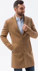 Ombre Płaszcz męski - camel C536 S. Brązowe płaszcze męskie Ombre, m, bez wzorów, bez kołnierzyka, bez kaptura. Za 459.99 zł.