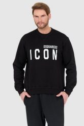 DSQUARED2 Czarna bluza męska z dużym białym logo icon, Rozmiar S. Czarne bluzy męskie Dsquared2, l, bez wzorów, bez ramiączek, bez kaptura. W wyprzedaży za 899.99 zł.