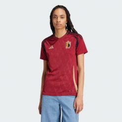 Koszulka Belgium 24 Home. Brązowe bluzki damskie Adidas, l, bez wzorów, z materiału, eleganckie, bez kołnierzyka, bez ramiączek. Za 449.00 zł.