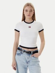 Tommy Jeans T-Shirt Badge DW0DW22575 Écru Slim Fit. T-shirty damskie Tommy Jeans, s, bez wzorów, z bawełny, bez kołnierzyka, bez ramiączek. Za 169.99 zł.