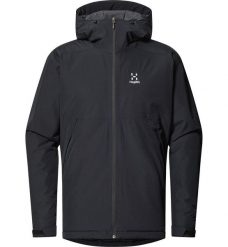 Męska Kurtka Turystyczna Izolowana Lekka Regulowana Husk. Czarne kurtki męskie Haglöfs, m, bez wzorów, z polaru, bez kaptura. Za 449.00 zł.