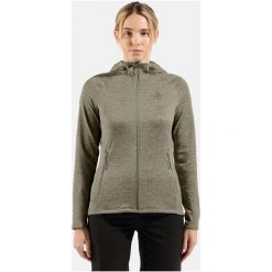Bluza damska Odlo TENCIA Mid layer hoody full zip. Szare bluzy damskie ODLO, l, bez wzorów, z polaru, bez ramiączek, z kapturem. Za 479.99 zł.