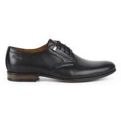 Kampol Buty męskie wizytowe 331KAM czarne. Czarne buty wizytowe męskie bez wzorów, z jeansu, bez obcasa, bez zapięcia. Za 392.97 zł.