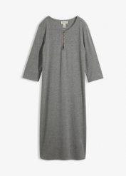 Sukienka dresowa, rękawy 3/4. Szare sukienki damskie bonprix, bez wzorów, z dresówki, bez kołnierzyka, bez ramiączek. Za 67.99 zł.
