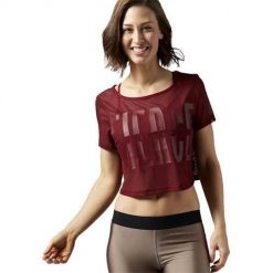 Koszulka sportowa damska Reebok Cardio Mesh Tee. Czerwone koszulki sportowe damskie Reebok, m, bez wzorów, z meshu, bez ramiączek. Za 123.00 zł.