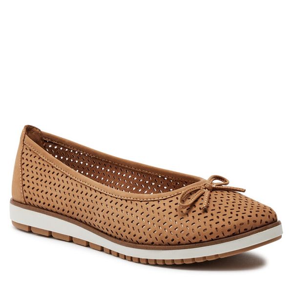 Baleriny Tamaris. Brązowe balerinki damskie Tamaris, bez wzorów, bez obcasa, bez zapięcia. Za 193.99 zł.