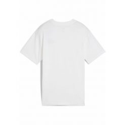 Młodzieżowa luźna koszulka ESS z małym logo No. 1 PUMA White. Biała bluzki damskie Puma, m, bez wzorów, prążkowane, eleganckie, bez kołnierzyka, bez ramiączek. Za 79.00 zł.
