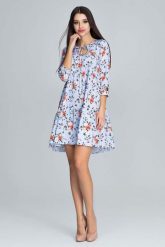 Urocza Sukienka w Barwny Deseń z Falbankami - Wzór 76. Czarne sukienki damskie Figl, l, bez wzorów, z elastanu, bez kołnierzyka, bez ramiączek. Za 269.00 zł.