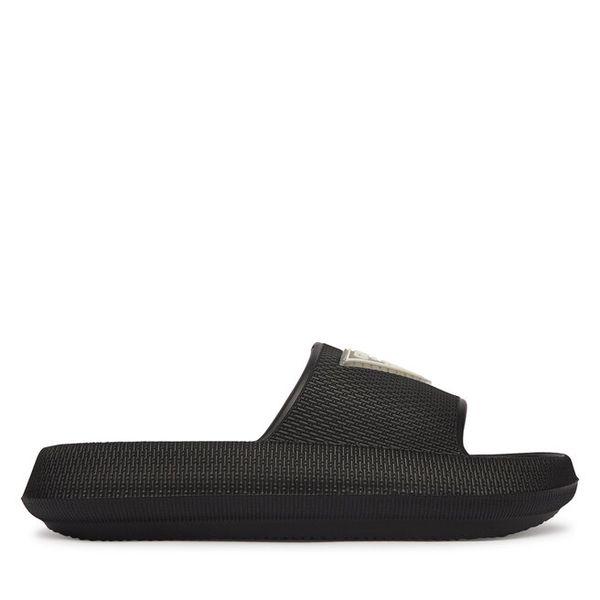 Klapki Guess. Czarne klapki damskie Guess, z aplikacjami, bez obcasa, bez zapięcia. Za 143.99 zł.