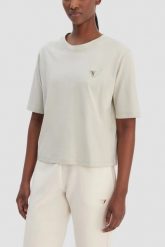 GUESS Zielony bawełniany t-shirt damski na krótki rękaw Colette Boxy, Rozmiar S. Zielone t-shirty damskie Guess, s, z aplikacjami, z bawełny, bez kołnierzyka, bez ramiączek. Za 189.99 zł.