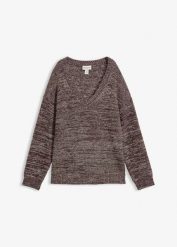 Sweter z miękkiej mieszanki wiskozy. Brązowe swetry nierozpinane damskie bonprix, bez wzorów, z dzianiny, bez kołnierzyka, bez ramiączek. Za 159.99 zł.