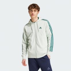 Essentials French Terry 3-Stripes Full-Zip Hoodie. Białe bluzy męskie Adidas, m, bez wzorów, z kapturem, na fitness i siłownię. Za 237.00 zł.