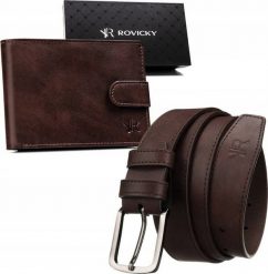 Rovicky Zestaw prezentowy: elegancki portfel męski i pasek ze skóry ekologicznej - Rovicky NoSize. Portfele męskie ROVICKY, bez wzorów, ze skóry ekologicznej. Za 121.95 zł.