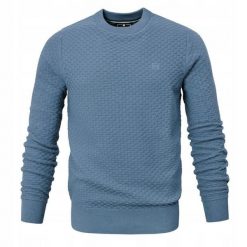 Bawełniany Sweter, Okrągły Dekolt (U-Neck) - Niebieski w Marmurkowy Wzór, Męski. Niebieskie swetry męskie Pako Jeans, l, bez wzorów, z bawełny, eleganckie, bez kołnierzyka, bez ramiączek. Za 179.00 zł.