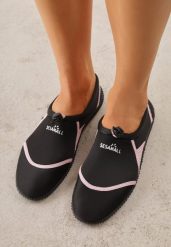 Czarno-Różowe Wsuwane Buty Sportowe do Wody z Elastyczną Cholewką Vetilore. Czarne obuwie sportowe damskie Renee, na lato, bez wzorów, bez zapięcia, do pływania. Za 49.99 zł.