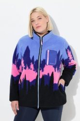 Damskie Kurtka z pluszowego polaru motyw gór stójka. Niebieskie kurtki sportowe damskie Ulla Popken, plus size, bez wzorów, z materiału, bez ramiączek, bez kaptura. Za 429.99 zł.