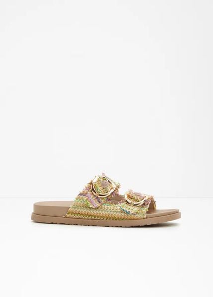 Klapki. Brązowe klapki damskie bonprix, na lato, bez wzorów, bez obcasa, bez zapięcia. Za 122.99 zł.
