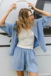 SPODENKI MEL NIEBIESKIE XS - Flawless. Niebieskie szorty damskie Flawless, bez wzorów, z gumy, eleganckie. Za 174.30 zł.