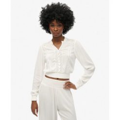 Bluzka z długim rękawem z marszczoną koronką. Białe bielizna sportowa damska Superdry, bez wzorów, z koronki. W wyprzedaży za 231.90 zł.