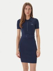 Guess Sukienka dzianinowa V6RK08 Z4642 Granatowy Slim Fit. Niebieskie sukienki damskie Guess, l, z aplikacjami, z dzianiny, bez kołnierzyka, bez ramiączek. Za 499.99 zł.