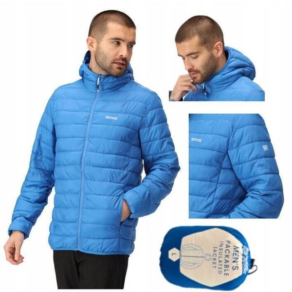 Kurtka turystyczna dla mężczyzn Hooded Hillpack z kapturem. Niebieskie kurtki męskie Regatta, m, bez wzorów, z poliamidu, sportowe, z kapturem. Za 238.70 zł.
