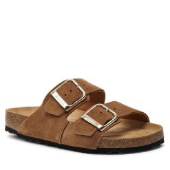 Klapki Tamaris. Brązowe klapki damskie Tamaris, bez wzorów, bez obcasa, bez zapięcia. Za 229.99 zł.