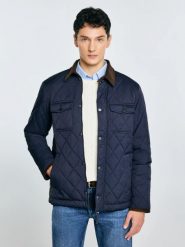 Kurtka męska pikowana ze sztruksowym kołnierzem granatowa Antwan 403. Niebieskie kurtki męskie BIG STAR, l, bez wzorów, ze sztruksu, biznesowe, bez kaptura. Za 429.99 zł.