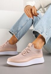 Różowe Buty Sportowe Sneakersy z Siateczkową Cholewką Helazia. Czerwone obuwie sportowe damskie Renee, bez wzorów, z jeansu, bez zapięcia. Za 69.99 zł.