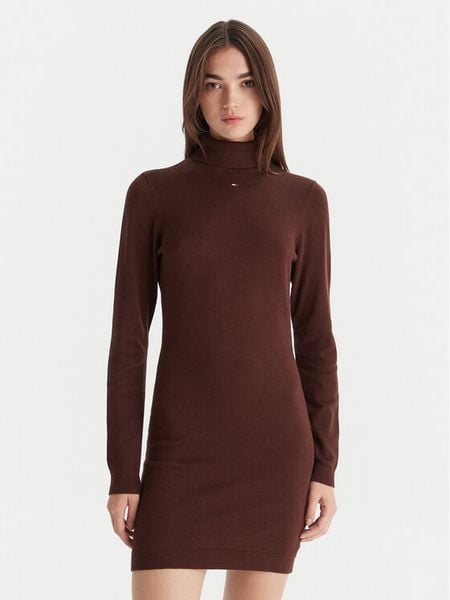 Tommy Jeans Sukienka dzianinowa Ess DW0DW21958 Brązowy Slim Fit. Brązowe sukienki damskie Tommy Jeans, l, bez wzorów, z bawełny, bez kołnierzyka, bez ramiączek. Za 369.99 zł.