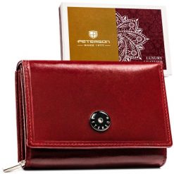 Elegancki i kompaktowy portfel damski w czerwonym kolorze wykonany ze skóry naturalnej - Peterson. Czerwone portfele damskie Peterson, ze skóry. Za 114.99 zł.