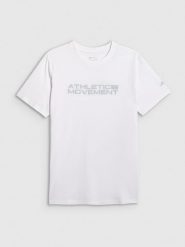 4F T-shirt regular z nadrukiem męski - biały L. Białe t-shirty męskie 4F, l, bez wzorów, z materiału, bez kołnierzyka, bez ramiączek. Za 69.99 zł.