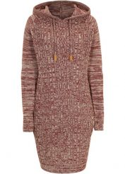Sukienka dzianinowa z kapturem, we wzór w warkocze. Brązowe sukienki damskie bonprix, bez wzorów, z dzianiny, bez kołnierzyka, bez ramiączek. Za 139.99 zł.