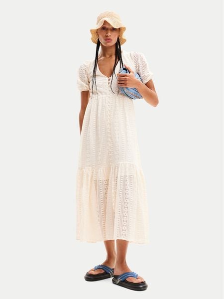 Desigual Sukienka letnia Ottawa 24SWVW05 Biały Regular Fit. Białe sukienki damskie Desigual, na lato, l, bez wzorów, z syntetyku, bez kołnierzyka, bez ramiączek. Za 419.99 zł.