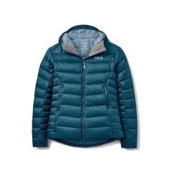 Kurtka trekkingowa puchowa damska Electron Pro Hoody Women. Niebieskie kurtki sportowe damskie RAB, bez wzorów, z puchu, bez ramiączek, z kapturem, trekkingowe. Za 1,419.99 zł.