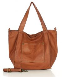 Shopperka skórzana MARCO MAZZINI brąz camel v241d. Brązowe shopperki damskie bez wzorów, z bawełny, na ramię, duże, bez dodatków. Za 569.05 zł.