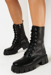 Czarne Botki Workery na Grubej Podeszwie Umaim. Czarne botki damskie Born2be, bez wzorów, bez obcasa, na płaskiej podeszwie, bez zapięcia. Za 169.99 zł.