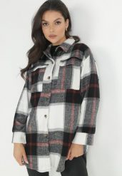 Czarno-Biała Koszula w Kratę Bollo. Czarne koszule damskie Born2be, bez wzorów, z jeansu, eleganckie, bez kołnierzyka, bez ramiączek. Za 139.99 zł.