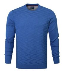 Bawełniany Sweter Pako Jeans - Okrągły Dekolt - Niebieski. Niebieskie swetry męskie Pako Jeans, l, bez wzorów, z bawełny, klasyczne, bez kołnierzyka, bez ramiączek. Za 169.00 zł.