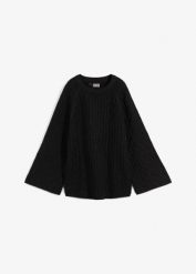 Sweter oversize w warkocze. Szare swetry nierozpinane damskie bonprix, bez wzorów, bez kołnierzyka, bez ramiączek. Za 109.99 zł.