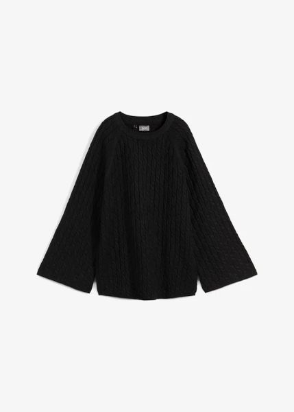 Sweter oversize w warkocze. Szare swetry nierozpinane damskie bonprix, bez wzorów, bez kołnierzyka, bez ramiączek. Za 109.99 zł.