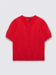 Sweter damski zapinany na guziki z krótkim rękawem czerwony Manona 603. Czerwone swetry nierozpinane damskie BIG STAR, l, bez wzorów, z dzianiny, eleganckie, bez kołnierzyka, bez ramiączek. Za 139.99 zł.