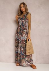 Ciemnozielona Sukienka Sallaza. Zielone sukienki damskie Renee, na imprezę, l, bez wzorów, boho, bez kołnierzyka, bez ramiączek, maxi, kopertowe. Za 44.99 zł.