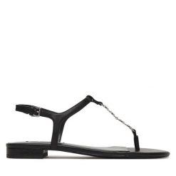 Sandały KARL LAGERFELD. Czarne sandały damskie KARL LAGERFELD, bez wzorów, bez obcasa, na płaskiej podeszwie, bez zapięcia. Za 695.99 zł.