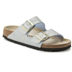 Klapki damskie Birkenstock Arizona BS Birko-flor. Niebieskie klapki damskie Birkenstock, na lato, bez wzorów, z denimu, eleganckie, bez obcasa, bez zapięcia. Za 287.00 zł.