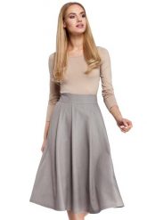 Szara Midi Spódnica z Kontrafałdami. Szare spódnice damskie MOE, l, bez wzorów, z elastanu, midi, rozkloszowane. Za 203.90 zł.